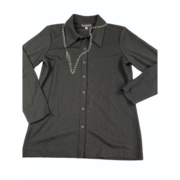 Vtg Kenar Studio Womens Size 10 Black Button Front Blouse Top with Necklace New - Picture 3 of 8